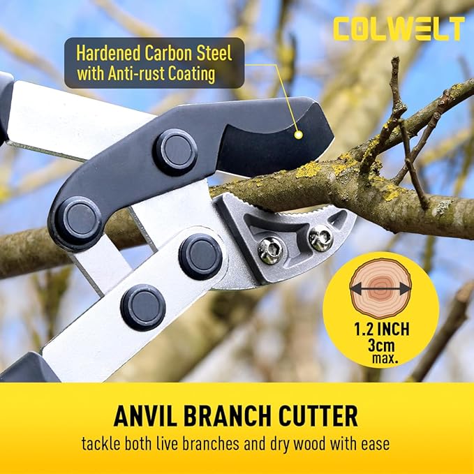 Colwelt Loppers Hedge Shears Garden Shears Set 3Pcs, Compact 17’’ Anvil Branch Cutter & Hedge Clippers & Garden Scissors, Shears Gardening Tools for Yard(Set for the bulk of light-to-moderate pruning)