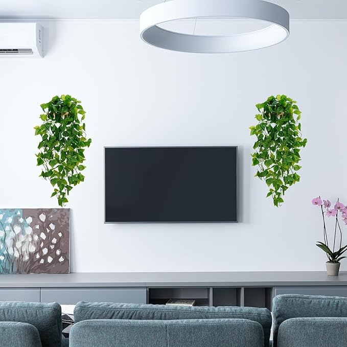 BLEUM CADE Fake Hanging Plants, 4pcs Artificial Pothos Vines Greenery for Wall Home Living Room Office Indoor Outdoor Decor (No Baskets)