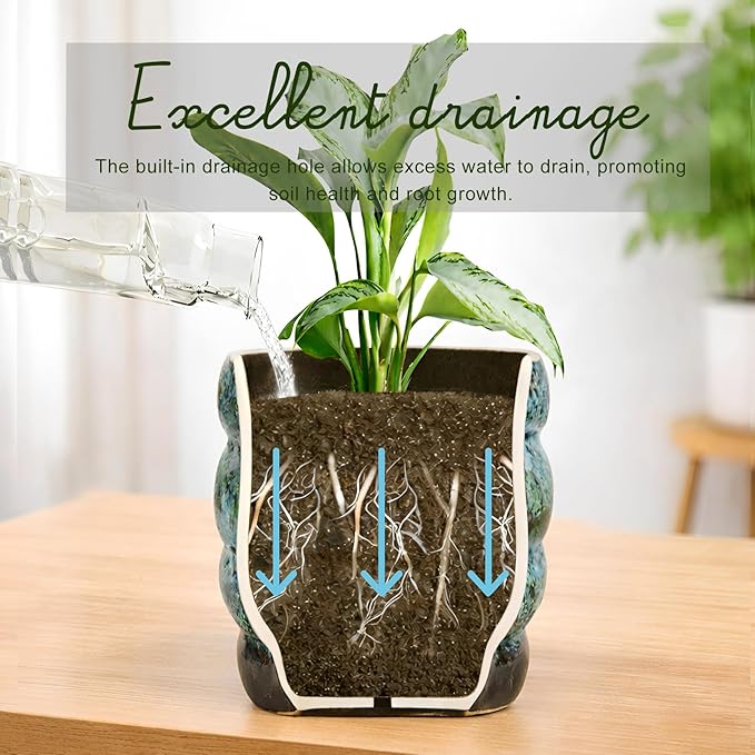 Ceramic 5 inch Plant Pot - Planter for Indoor Plants with Drainage Hole, Flower Pots for Orchid, Succulent,Outdoor Plants, Modern Glaze Planters for Home Office Decor Gift