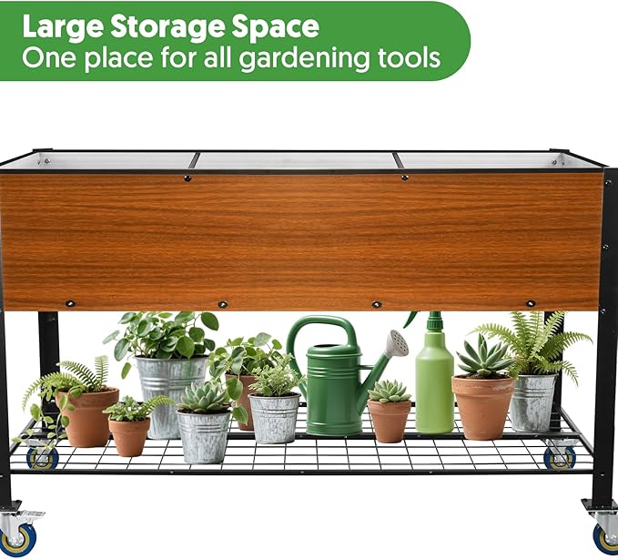Raised Garden Bed with Legs and Wheels, Self-Watering Planter Box, 48x24x30 in Elevated Raised Bed with Drainage Hole, Built to Withstand Sun, Rain, and Wind for Up to 2 Years