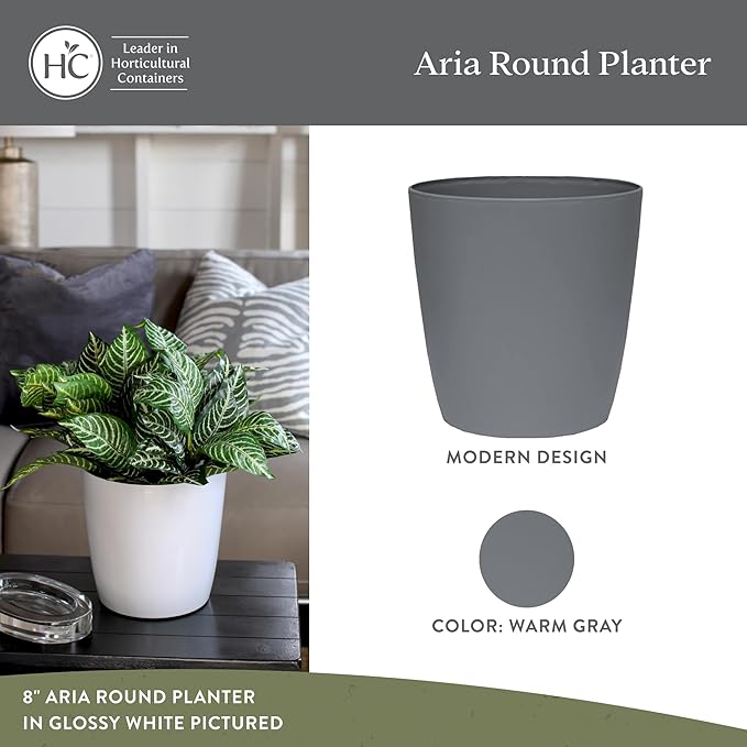 The HC Companies Aria Round Self-Watering Pot - Lightweight Plastic Planter for Herbs & More - Durable Plant Pots for Indoor Plants & Outdoor Plants (10" Warm Gray, Pack of 2)
