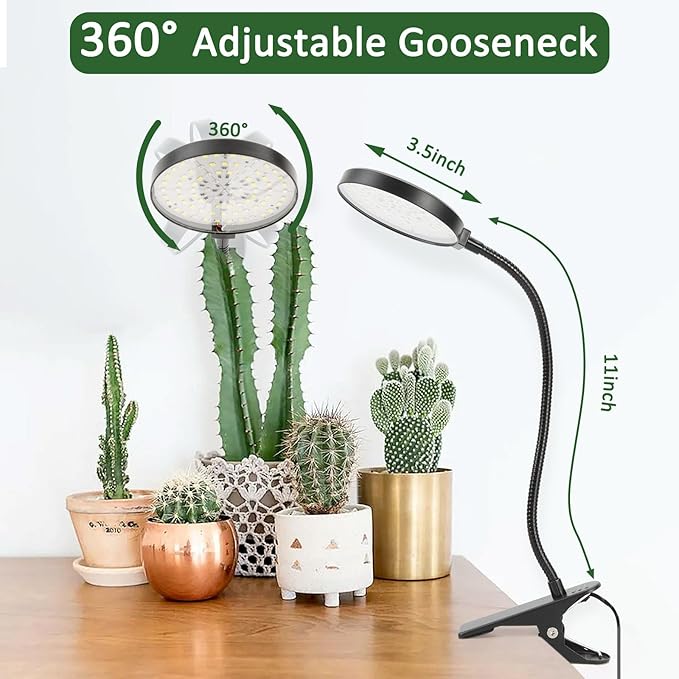 Indoor Plant Grow Light, 6000K Full Spectrum LED, Auto On/Off Timer, 9 Dimming Levels, 360 Adjustable Gooseneck, Modern Style, Black