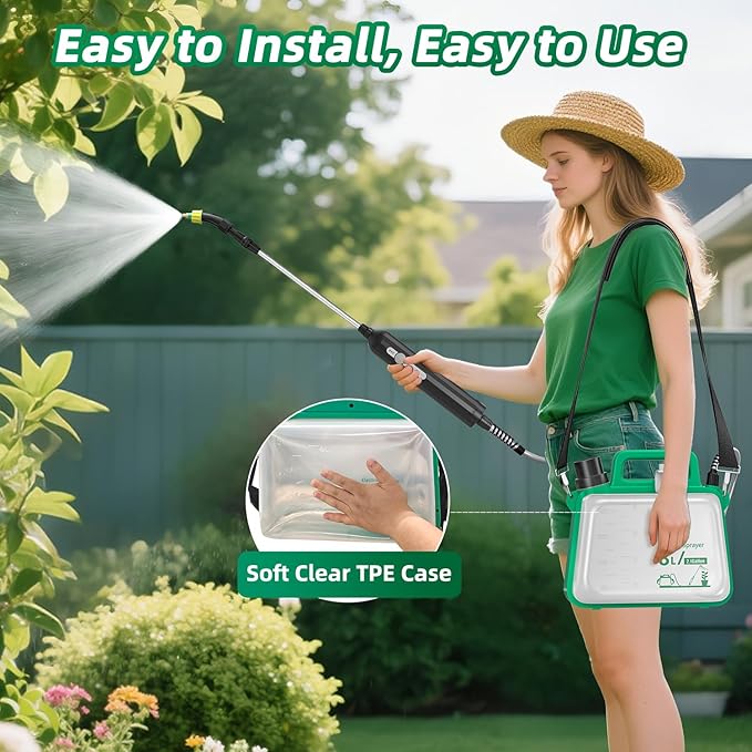 2026 Upgrade Battery Powered Garden Sprayer 2 Gallon, Electric Sprayer with USB Rechargeable Handle,3 Mist Nozzles, Retractable Wand, Adjustable Shoulder Strap,Weed Sprayers in Lawn & Garden