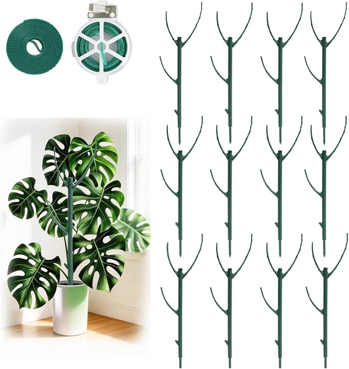 12 Pack Stackable Monstera Plant Support Stakes, 90inch Climbing Plant Sticks Structures with Garden Ties, Durable Alternative to Moss Pole for Indoor Outdoor Plants