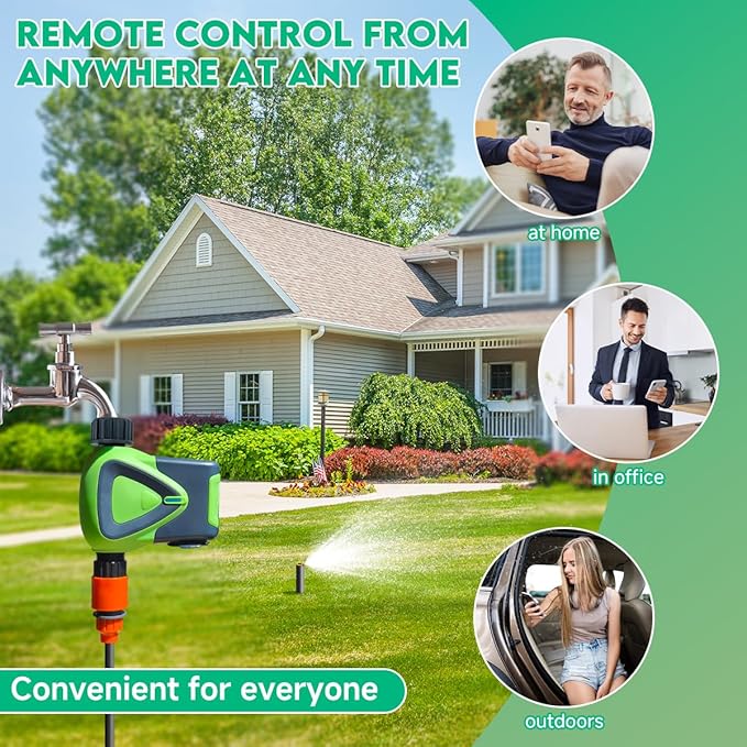 Water Timer for Garden Hose, 2.4GHz WiFi Smart Hose Sprinkler Timer with Tuya/Smart Life App, GreenVation Plant Automatic Watering System for Yard Outdoor Irrigation (WiFi Solution)