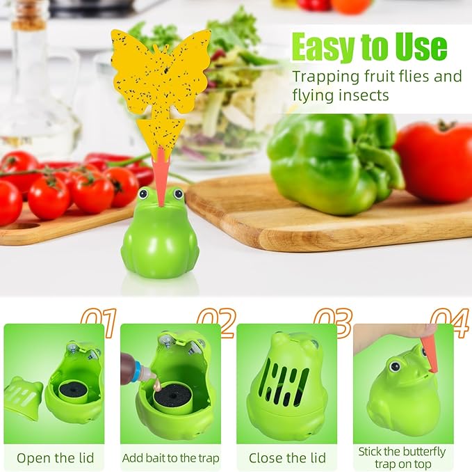 4 Pack Fruit Fly Traps for Indoors Reusable Fungus Gnat Trap for Home Kitchen Plant Drain Fly Killer Catcher for Indoor Pest Control for Bugs Gnats Mosquitoes Flies 20 Sticky Pads & 2 Baits