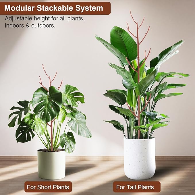 PERSZEN 6 Pack Stackable Monstera Plant Support, Plant Stakes for Indoor and Outdoor Plants Use, Garden Stakes for Climbing and Potted Plants, Pothos, Philodendron, Brown