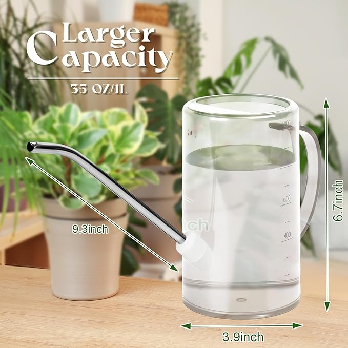 Small Plastic Watering Can - for Home Garden - with Long Spout - 1/4 Gallon - 34 Oz - White