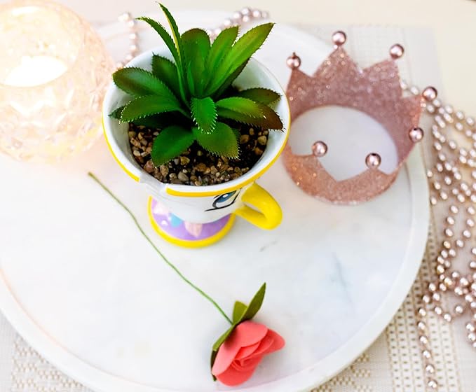 Silver Buffalo Disney Beauty and The Beast Chip 3-Inch Ceramic Mini Planter with Artificial Succulent | Small Flower Pot, Faux Indoor Plants for Desk Shelf, Home Decor Trinket Tray and Collectibles