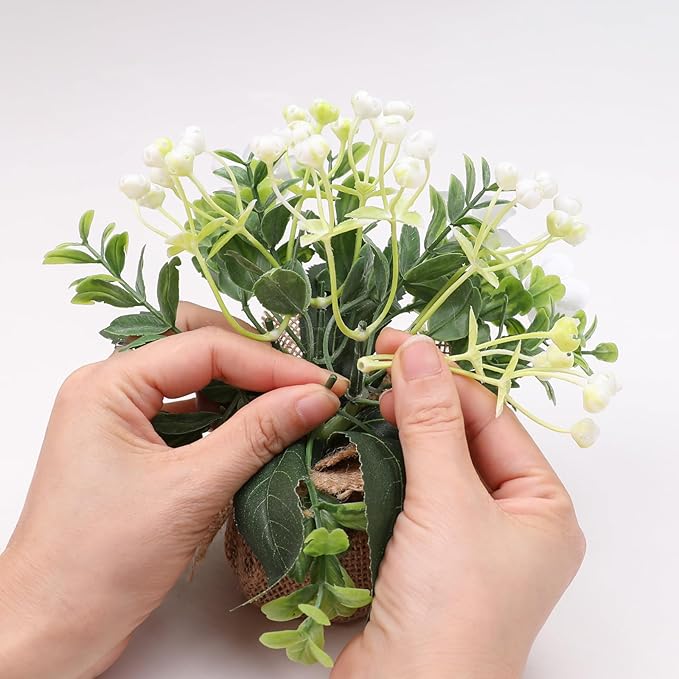 Artificial Plant Decorations mini Greenery Fake Plants Indoor Outdoor Cute Small Faux Eucalyptus House Home Living Room Bathroom Table Desk Office Hotel Spring Decor 4 Kinds of Flowers