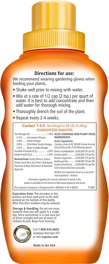 Espoma Organic Cactus! Plant Food, Natural & Organic Fertilizer for All Cactus, Succulents, Palm, and Citrus Both Indoors and Outdoors, 8 oz, Pack of 2