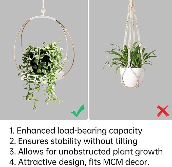 Adnkwolivt Mid Century Boho Macrame Metal Planter - Indoor/Outdoor Hanger, Conner Ceiling, Gift for Mom or Plant Lovers, Housewarming