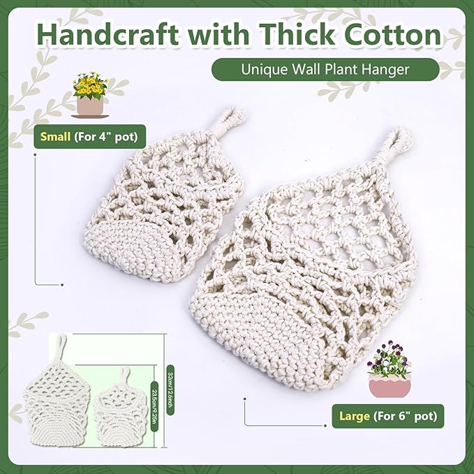 Macrame Wall Plant Hanger, Hanging Planter Basket Holder, Wall Planters for Indoor Plants, for Up to 6 Inch Pot (Ivory, 6-Inch)