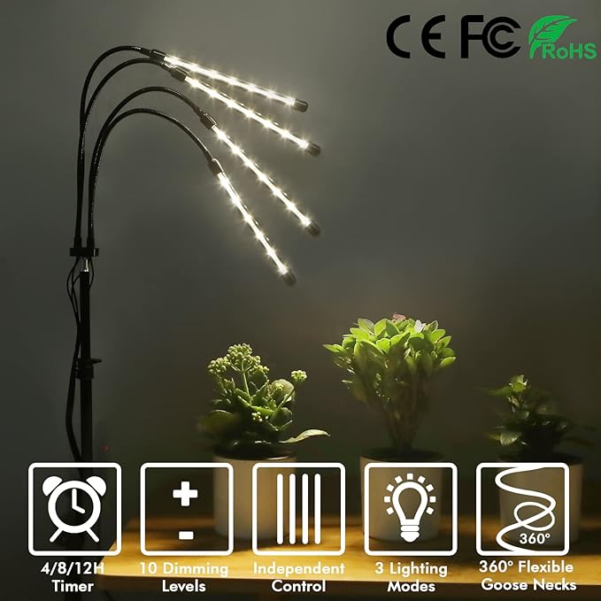Felibeaco Plant Grow Lights for Indoor Plants Full Spectrum, LED Floor Plant Lights for Indoor Growing with Adjustable Stand (14"-63"), Indoor Plant Grow Lamp with Timer, Auto On/Off for House Plants