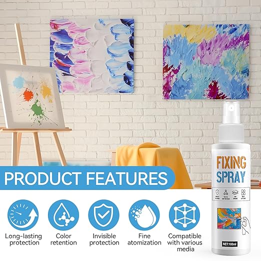 JAOJAO Fixative Spray for Pencil Drawings, Fixative Spray Moisturizes Long-Lasting Invisible Protection No Fading for Watercolor Colored Pencils Sketching for Easter Supplies, 100ml