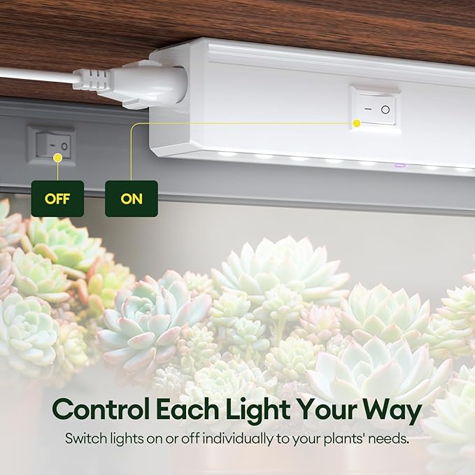Maygrove T5 Grow Lights for Indoor Plants 2FT, Blue-Rich Full Spectrum 5000K Grow Light, 60W(4 x 15W), Grow Light Strips for Seed Starting, Greenhouse, High PPFD, Linkable, White, 4-Pack
