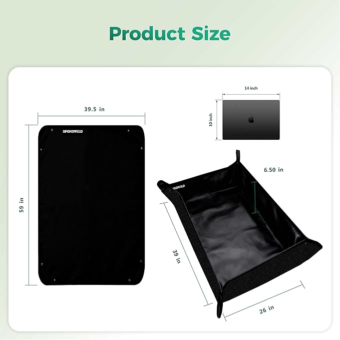 Large Plant Transplanting Mat - Thickened Waterproof Potting Mat, Succulent Gardening Mat, Portable Repotting Mat for Mess Control, Indoor Outdoor Use, PVC-Black, 39.5"x59"