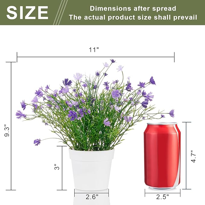 Babys Breath Potted Fake Plants with Flowers Faux Plants Indoor for Home Office Bookshelf Table Farmhouse Room Decor, Purple (Pack of 2)