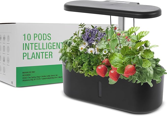Smart 10 Pod Herb Garden Planter Indoor Kit for Growing Basil, Mint, Thyme & More - Self Watering Indoor Garden Hydroponics Growing System w/ Health Tracker - Low Maintenance Home Gardening Gifts