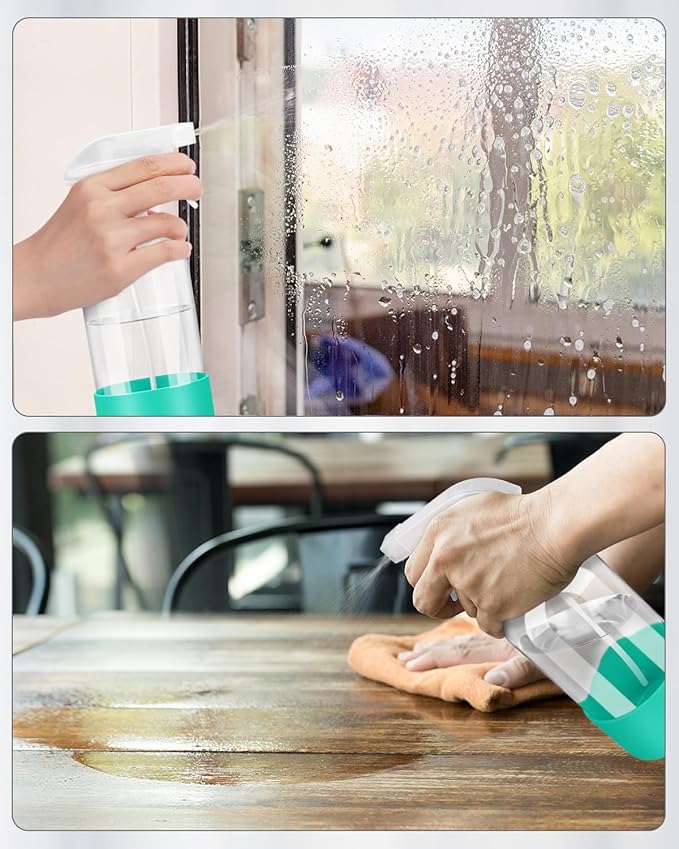 Rionisor Glass Spray Bottles with Silicone Sleeve Protection, Empty 16OZ Reusable Spray Bottles, Refillable Containers with Spray Nozzles for Cleaning Solutions, Plants and Essential Oils 1 Pack Green