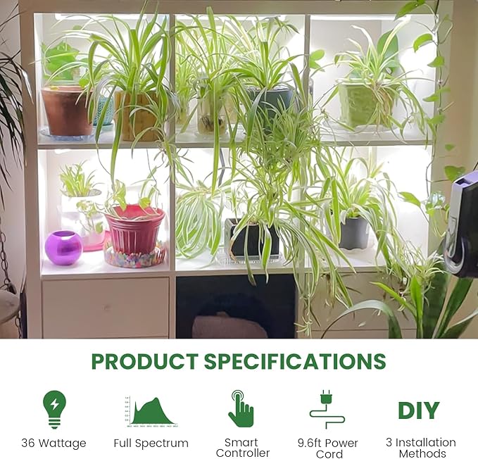 Kullsinss LED Plant Grow Light Strip, 36W 360 LEDs Grow Lights for Indoor Plants Full Spectrum with 6/12/16H Timer, 660nm/3000K/6000K Sunlike Grow Lamp for Seeds Starting Hydroponics Succulents
