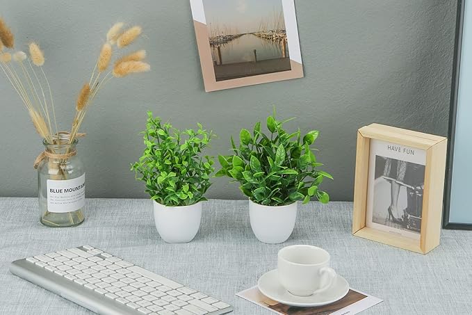 Miracliy 4 Pack Mini Fake Plants Artificial Eucalyptus Faux Plants for Home Office Farmhouse Bathroom Desk Shelf Decor Indoor