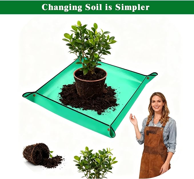 3Packs Repotting Mat, 26.8x26.8 Inch Thickened High Density PE Waterproof Gardening Tray for Plant Transplanting, Portable Foldable Potting Soil Mat with Storage Bag for Indoor Outdoor Plant Care