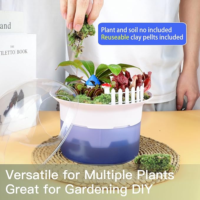 Large Plant Venus Fly Trap Terrarium Kit with Grow Light Timer&Metal Stand, African Violet Pots Self Watering Planter for Herbs,Carnivorous Plants,Gardening for Mom Garden Lover