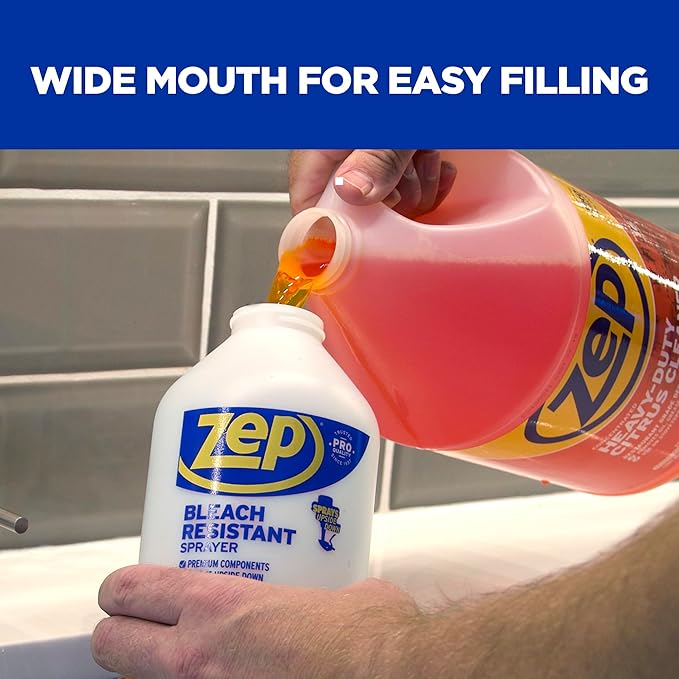 Zep New Bleach Resistant Professional Sprayer 2.0 Bottle 32 Ounces - 30 Foot Spray, Adjustable Nozzle