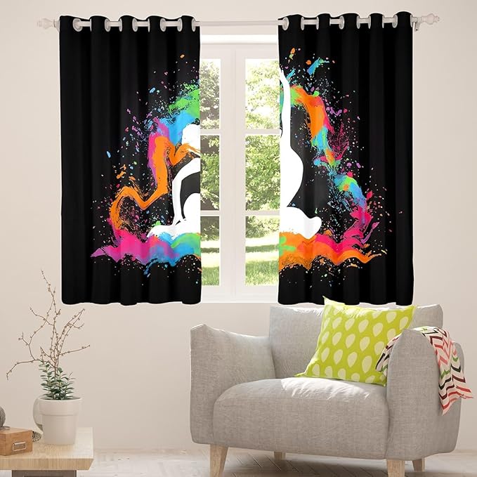 Ballet Blackout Curtains,Ballerina Ballet Dancer Curtains & Drapes,Colorful Graffiti Tie Dye Window Curtains 2 Panels 52"Wx63"L,Gymnastics Sport Ballet Window Treatments Teal Orange Pink Red Green