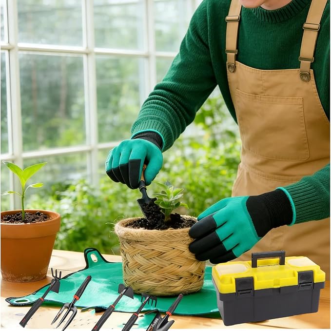 9-Piece Premium Garden Tool Set, Heavy-Duty Rust-Proof Gardening Kit with Ergonomic Handles, Waterproof Repotting Mat & Storage Case, Perfect Gardening Gifts for Women, Men and Plant Lovers