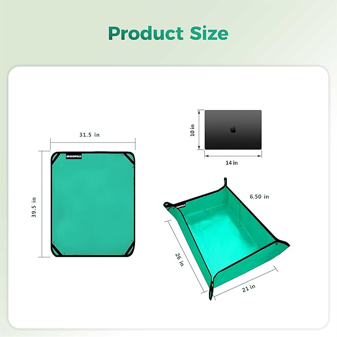 Large Plant Transplanting Mat - Thickened Waterproof Potting Mat, Succulent Gardening Mat, Portable Repotting Mat for Mess Control, Indoor Outdoor Use, PE-Green 39.5"x31.5"
