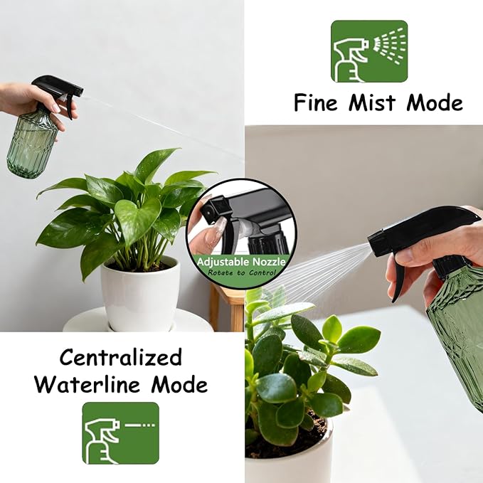 YYTSGG Glass Plant Mister Bottle, 15oz Refillable Water Spray Bottle with Adjustable Mist Nozzle for Indoor Flowers, Outdoor Gardening, Cleaning, Hair and Pets Care (Army Green)