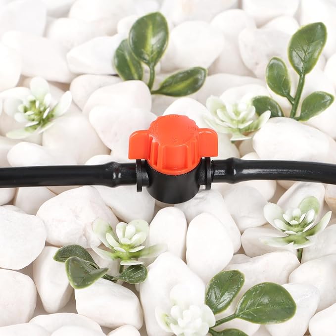 RedChili 25 Pack 1/4" Drip Irrigation Shut Off Valves, in-Line Barbed Ball Valve for 1/4 Inch Drip Irrigation Tubing Anti-Drop Drip Line Water Flow Control Valve Parts for Garden Irrigation System