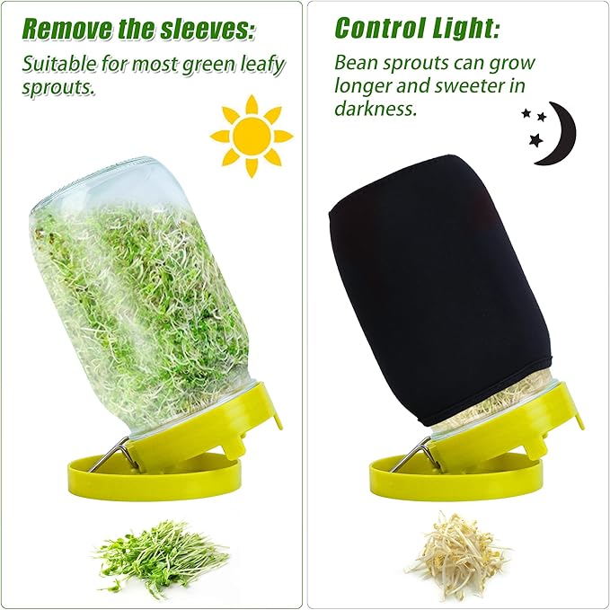 Sprouting Kit Sprouts Growing Kit 34oz Wide Mouth Seed Sprouting Jar Germination Kit 304 Stainless Screen Lid and Stand Blackout Sleeve Tray for Growing Bean Alfalfa Sprout Seeds