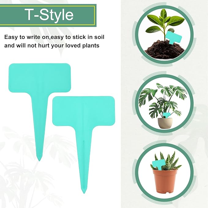 uxcell 100Pcs 4 Inch Plant Labels Large T-Style Garden Marker Plant Tags Garden Labels for Flower Beds,Pots Vegetables Lake Blue