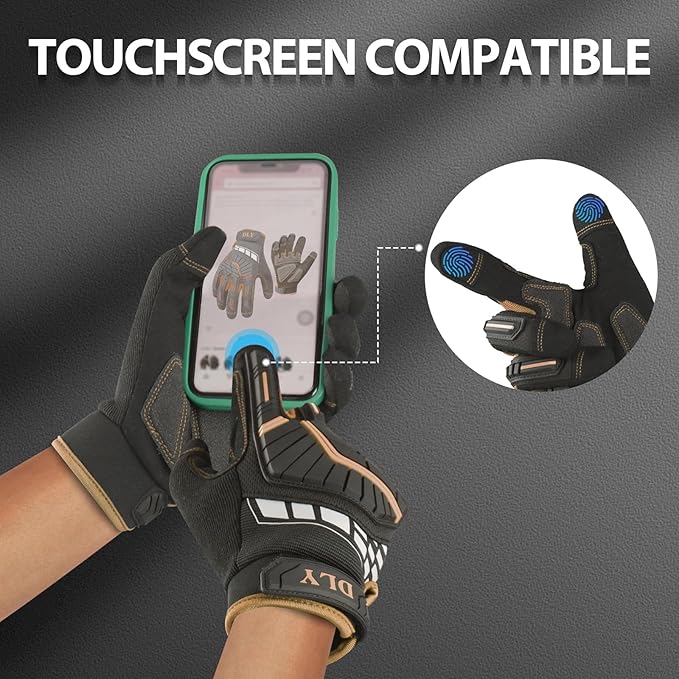 DLY Heavy Duty Work Gloves, Impact Protection Mechanic Gloves, Synthetic Leather Work Gloves, Touchscreen Capable