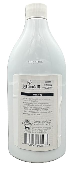 Nature's IQ Copper Fungicide. Controls powdery Mildew, Black spot, and Rust! for use on Roses, Flowers, ornamentals, Fruits, Vegetables, and lawns. Concentrate 16oz.