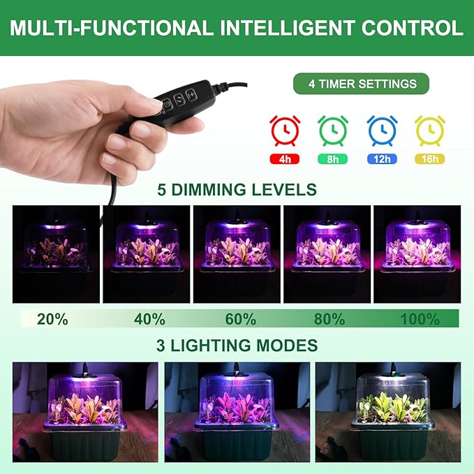 GOONMILL Self-Watering Seed Starter Tray with Timed Grow Light, 6 Packs Plant Starter Tray Seedling Starter Kit with Humidity Domes Base Indoor Mini Greenhouse for Gardening Seeds Growing Starting