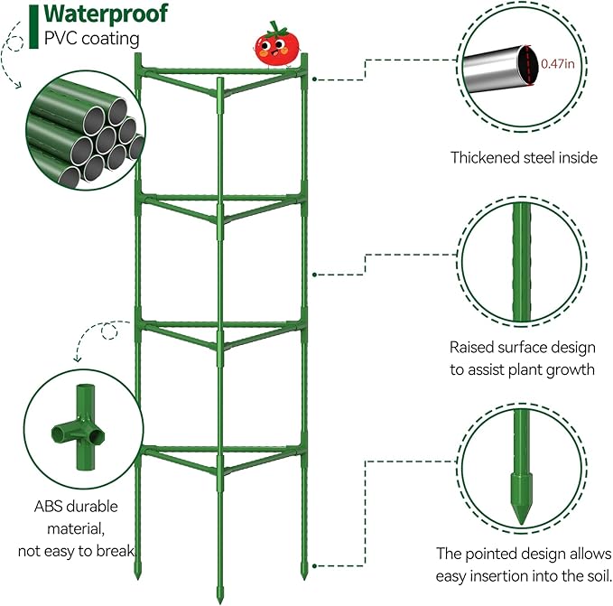 4 Pack Large Tomato Cage for Garden Up to 49" H X 16" W Metal Plant Support Stakes with Clips Triangle Pea Cages Cucumber Trellis for Vegetables Pots Vines Flowers Climbing Plants