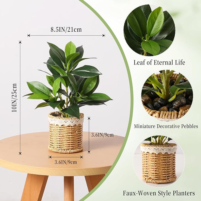 Nubry Fake Plants Artificial Potted Plants with Weaved Pot for Shelf & Table Desk | Perfect for Home Office Bathroom Farmhouse Room Coffee Table Decor 10‘’