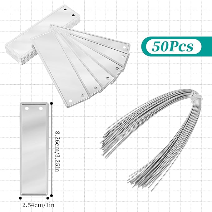 50 Pcs Metal Plant Tags, Aluminum Plant Labels with Metal Wire Double Sided Write Labels Hanging Plant Tags Waterproof Tags Metal Tags for Plant Markers Tree Tags Outdoor Garden Plant Mark