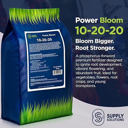 Supply Solutions | Power Bloom 10-20-20 Fertilizer | Bloom Booster Fertilizer for Flowers and Plants, High Phosphorus NPK Fertilizer for Vegetable Garden, Fruit Tree and Flower Fertilizer (25 Pounds)