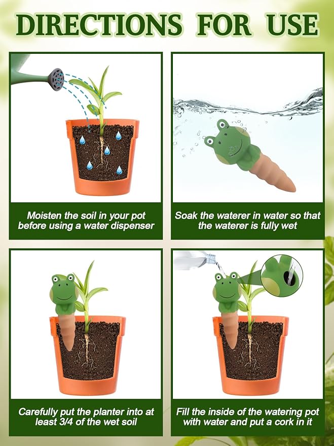 4Pcs Plant Watering Globes, Kalolary Frog Shape Self Watering Spikes Terracotta Drip Water Stakes Irrigation Watering Bulbs for Pot, Indoor, Outdoor, Vacation （Frog A）