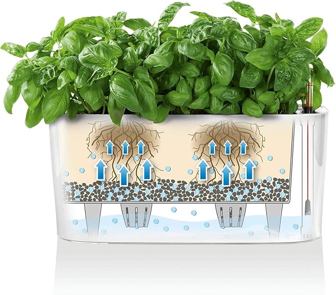 Lechuza Delta 20 Shiny Taupe, Self-Watering Planter Indoor, H7.1 L15.7 W5.9 in