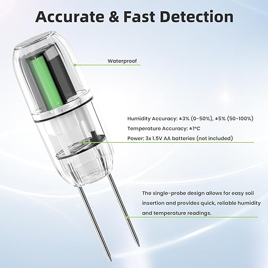 Smart WiFi Soil Moisture & Temperature Sensor - Hub-Free Soil Meters for Lawn, Garden, Greenhouse, Real-Time App Alerts, IP67 Waterproof, Works with Automatic Watering Systems,Gardening Gift