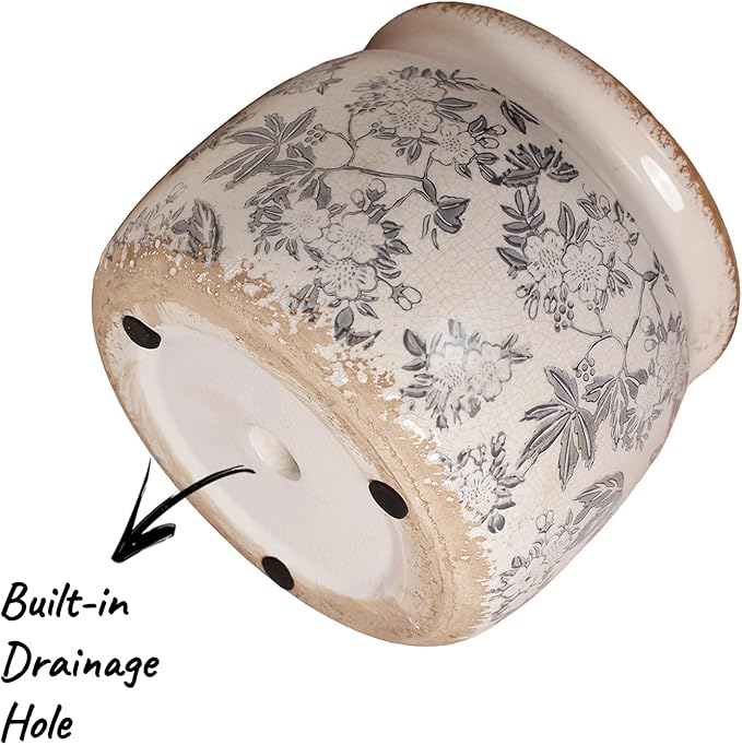 Xiaan Jiaju Ceramic Planters for Indoor Plants, Plant Pots with Drainage Hole, 6.29in. Flower Pots for Indoor Plants, Vintage Planters & Succulent Pots, Crackle Glaze Finish Plant Pots, Rustic Grey