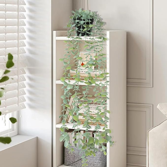 echosari Artificial Hanging Plants, Fake Potted Eucalyptus Faux Hanging Plant, Fake Hanging Plants Indoor for Modern Boho Home Bedroom Wall Book Shelf Decor