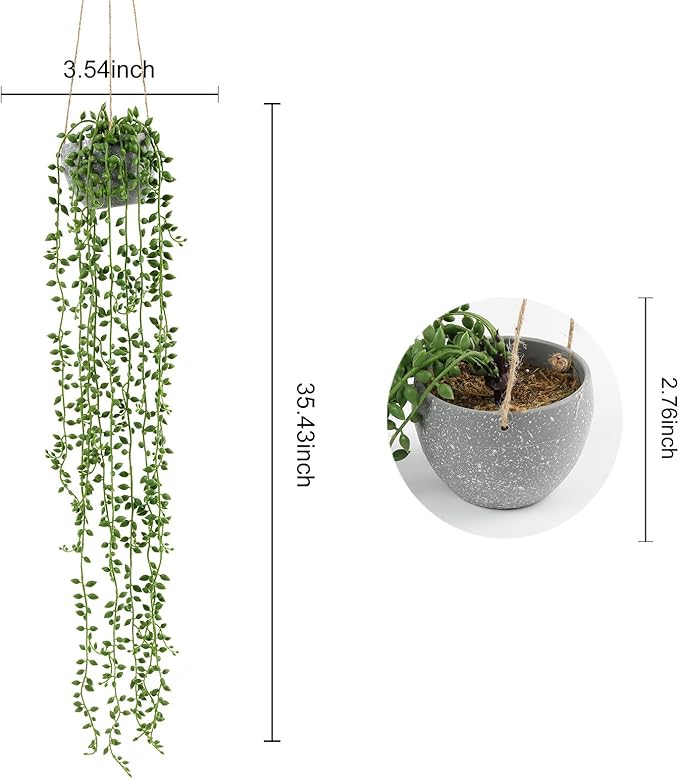 2PCS Artificial Hanging Trailing Plants in Pots,Realistic Faux Small Hanging Plants Potted for Bedroom Living Room Home Office Table Decor Indoor Outdoor