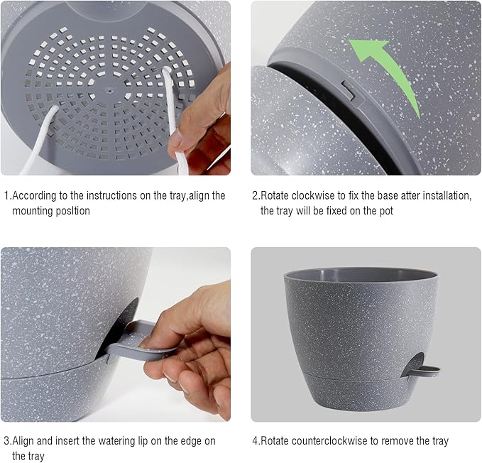 UOUZ Large Self Watering Pots, 12/10/9 Plastic Planters with High Drainage Holes and Deep Reservoir for Indoor Outdoor Garden Plants and Flowers, Grey Speckles